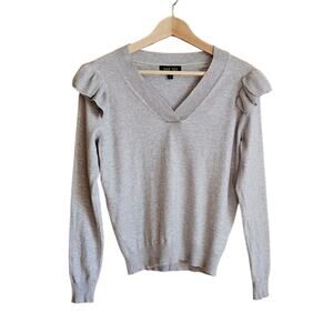 Truth Republic Women's Sweater VNeck Ruffles on Shoulders Grey Medium